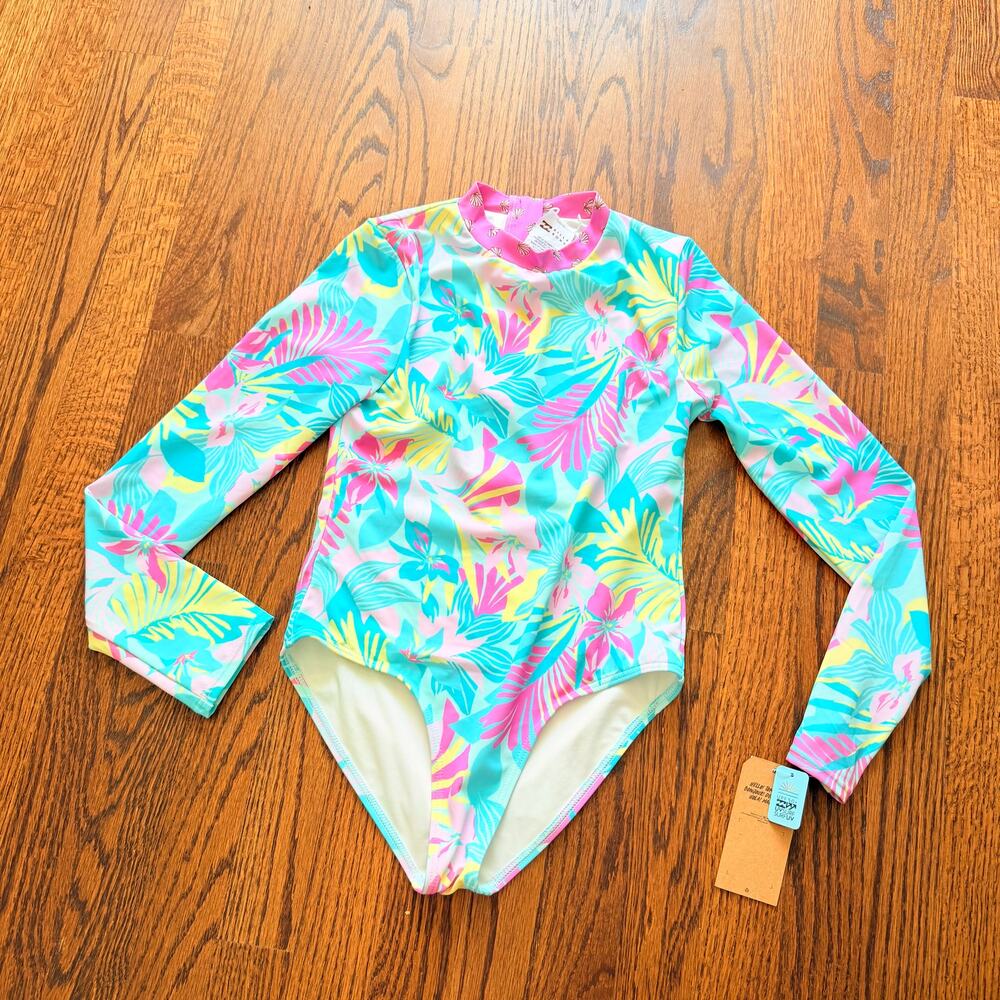New Billabong Des Tropics Long Sleeve One-Piece Rashguard UPF 50 Swimsuit- 12